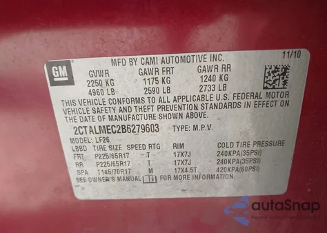 2011 GMC Terrain Sle-1 from USA, damaged, VIN 2CTALMEC2B6279603